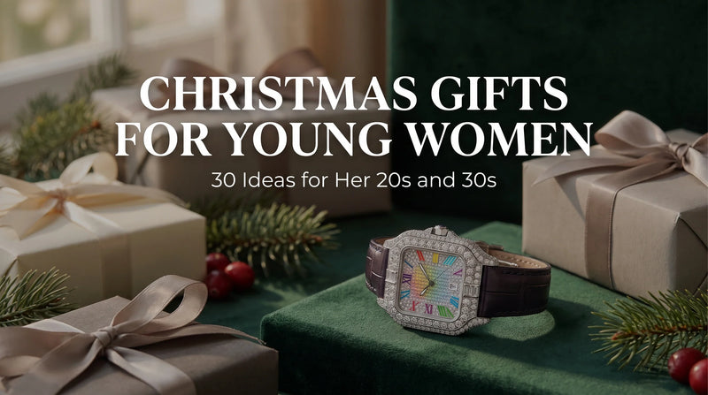 United Jewel Empress moissanite watch in a Christmas gift flat lay