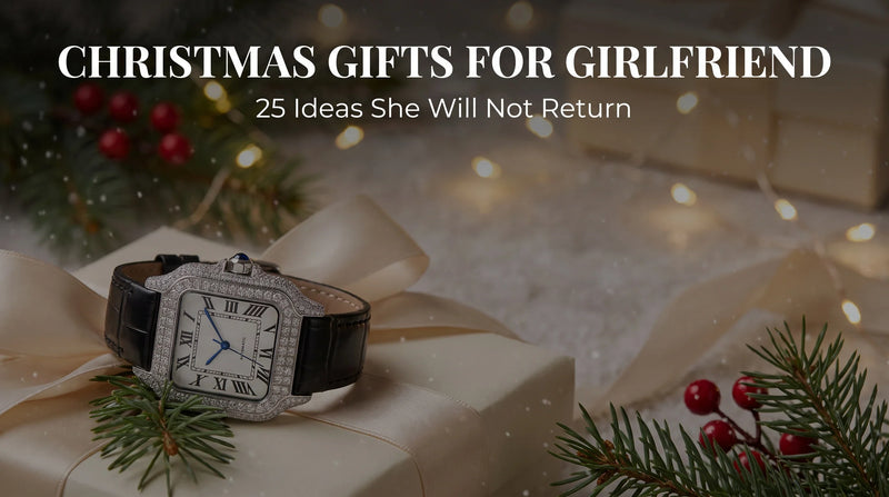 United Jewel Empress Liora Pearl moissanite watch in a Christmas gift flat-lay