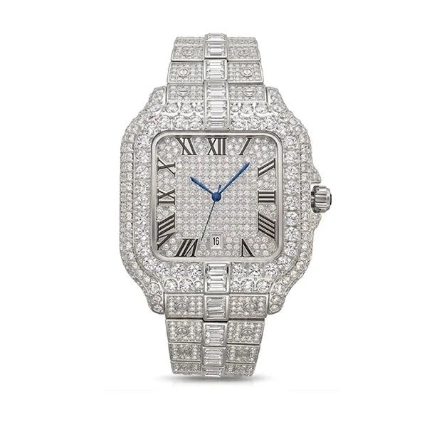 Ice Royal fully iced out moissanite watch in silver