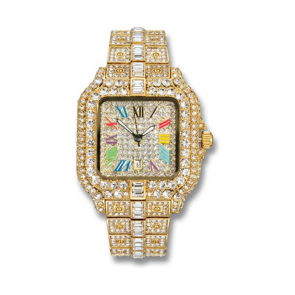 Rainbow iced out watch, gold 36 mm | United Jewel