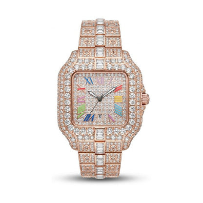 Rainbow iced out watch, rose gold 36 mm | United Jewel
