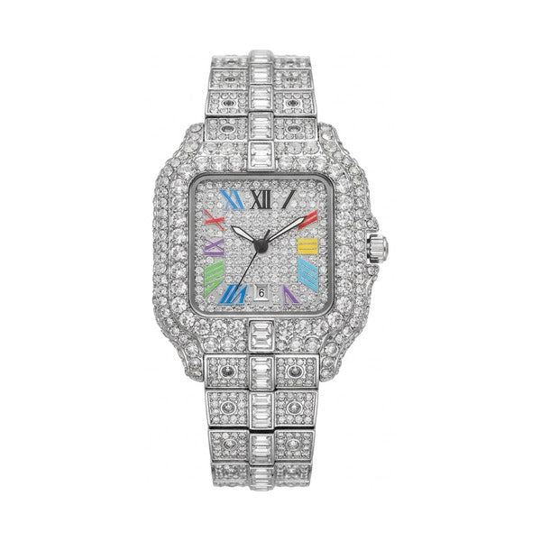 Rainbow iced out watch, white 36 mm | United Jewel