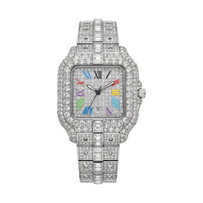 Rainbow iced out watch, white 36 mm | United Jewel
