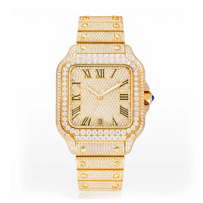 Ice Royal Moissanite Watch – Gold case