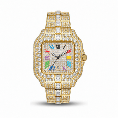 Rainbow iced out watch 36 mm, gold – front view | United Jewel