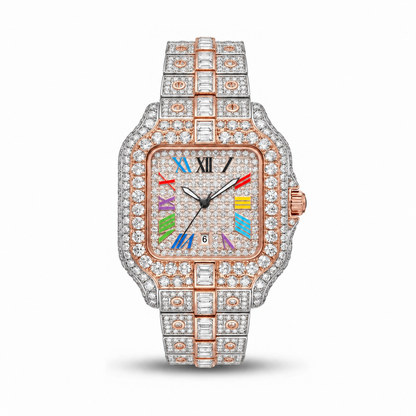 Rainbow iced out watch 36 mm, two tone - front view | United Jewel
