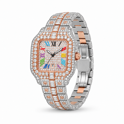 Rainbow iced out watch 36 mm, two tone - side view | United Jewel