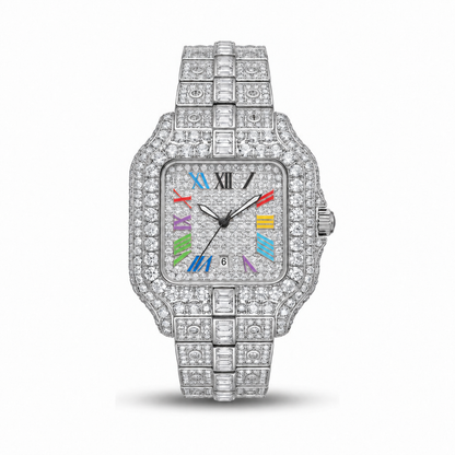 Rainbow iced out watch 36 mm, white – front view | United Jewel