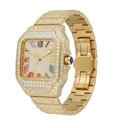 Rainbow Moissanite Watch - Gold, 42mm iced out - side view