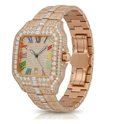 Rainbow iced out watch, rose gold – view 6 | United Jewel