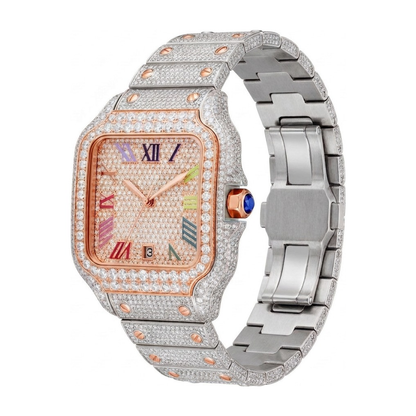 Rainbow Moissanite Watch - Two Tone, 42mm iced out - side view