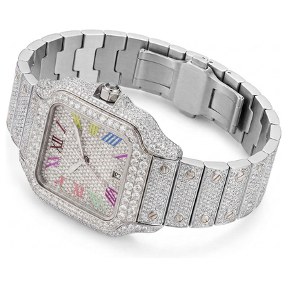 Rainbow Moissanite Watch - White, 42mm iced out - angled view