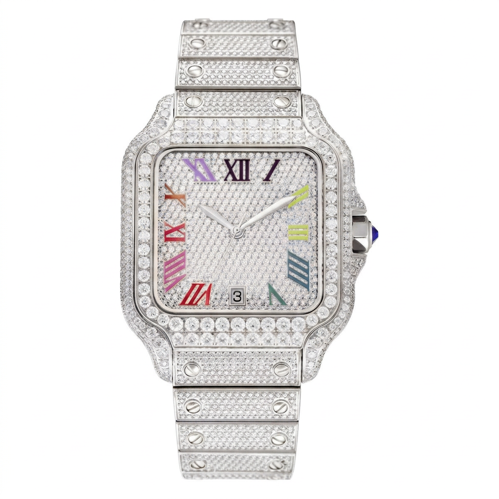 Rainbow Moissanite Watch - White, 42mm iced out