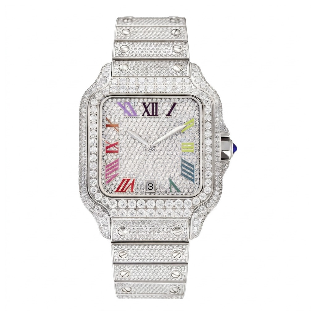 Rainbow Moissanite Watch - White, 42mm iced out