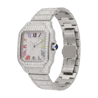 Rainbow Moissanite Watch - White, 42mm iced out - side view