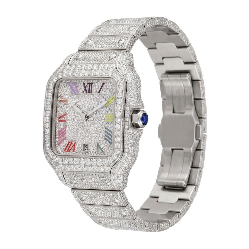 Rainbow Moissanite Watch - White, 42mm iced out - side view