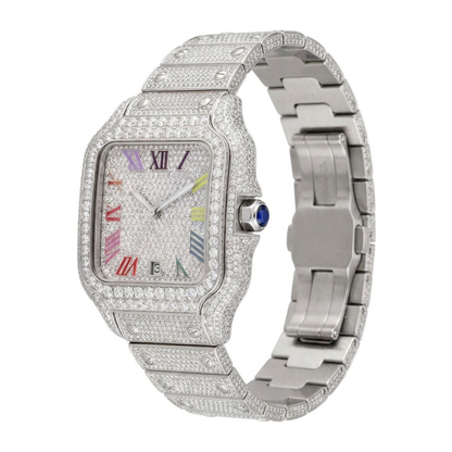 Rainbow Moissanite Watch - White, 42mm iced out - side view